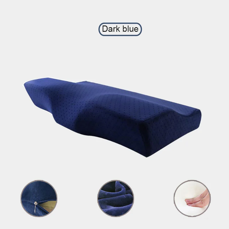 Dark Blue Постельные принадлежности из пены с эффектом памяти подушка в форме бабочки для расслабления шеи Ортопедическая подушка с медленным отскоком шейки для ухода за здоровьем - Цвет: Dark Blue