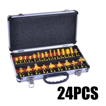 

24PCS 1/4in Shank Router Bit Carbide Tip Set Woodworking Tool Kit Resist Torsion Resist Torsion All Heat-treated, With High Conc