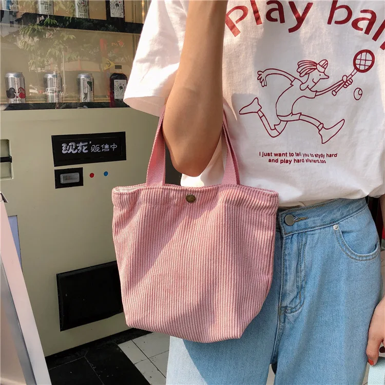 Hylhexyr, винтажная Вельветовая мини сумка через плечо, женская дизайнерская сумка, многоразовая Повседневная сумка, пляжная сумка для покупок, сумки для девочек, чистый цвет - Цвет: Розовый