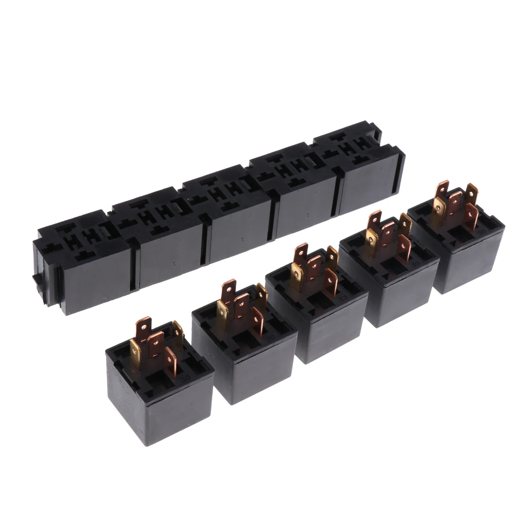 5pcs 80A 5 Pin General Purpose Relay Socket Holder Car Light Alarm Control