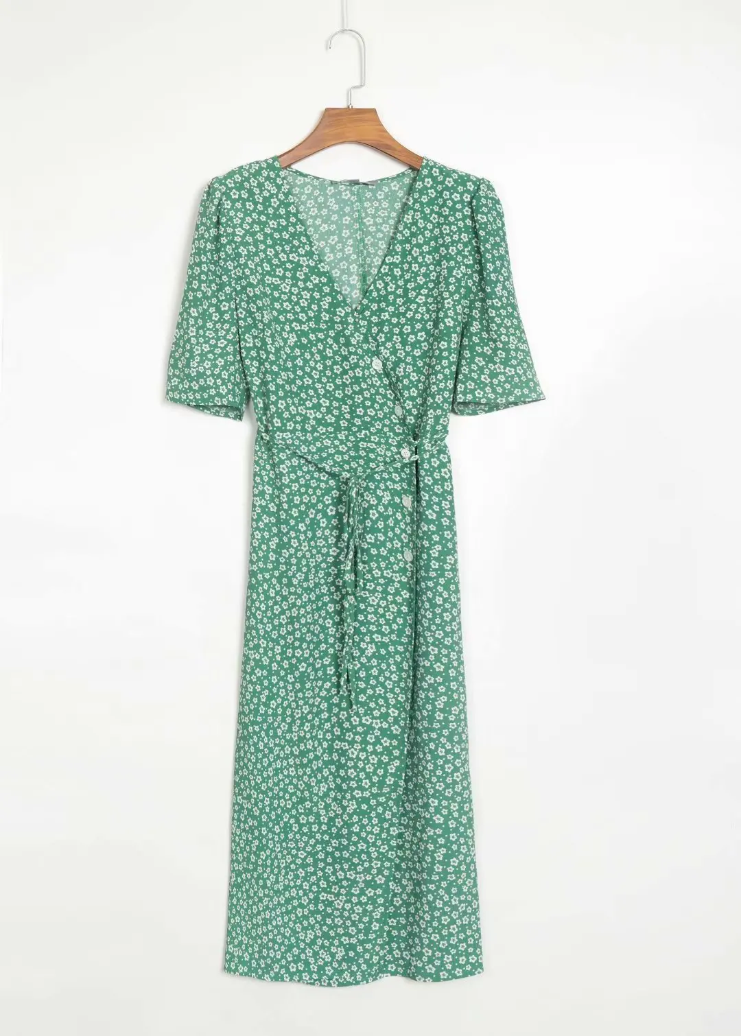 

2019 Autumn Europe And America WOMEN'S Dress New Style V-neck Printed Long Short-sleeve Dress 206