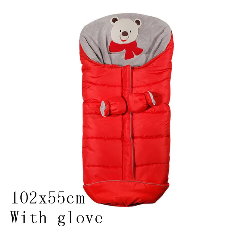 red with glove Зимний теплый спальный мешок для новорожденных, спальный мешок для коляски, мягкое одеяло для сна, утолщенный конверт двойного назначения - Цвет: red with glove