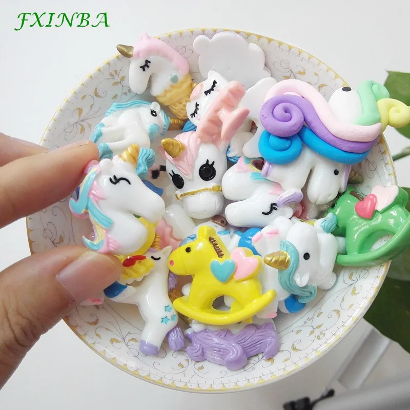 FXINBA 5 шт./лот Смола слизи амулеты DIY торт телефон украшение глина конфеты Единорог Flatback амулеты прозрачные поставки слаймов набор игрушек