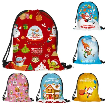 

Merry Christmas Printed Bags Backpack Candy Gift Bag Bundle Pocket