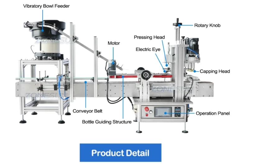 ZONESUN ZS-XG1870P Автоматическая настольная пластиковая банка для укупорки бутылок Линия для затяжки бутылок с вибрационной чашей