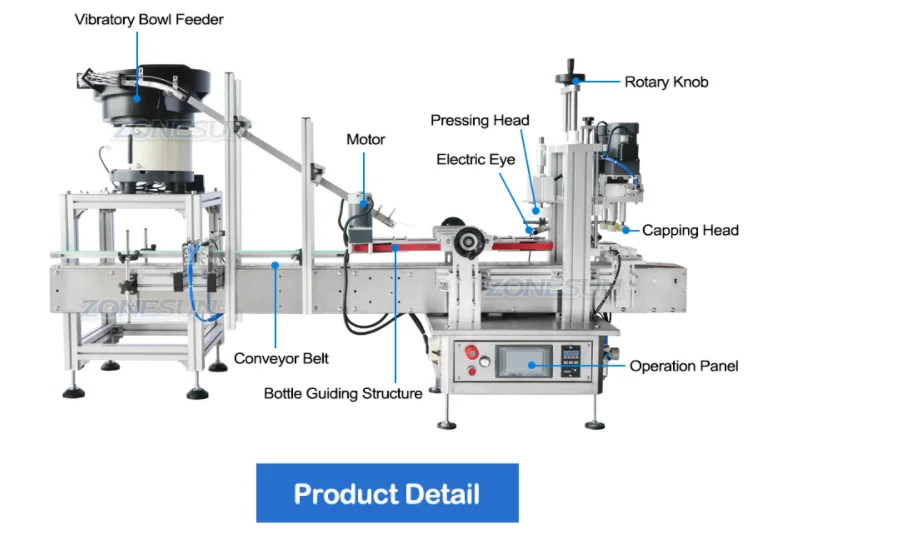 ZONESUN ZS-XG1870P Автоматическая настольная пластиковая банка для укупорки бутылок Линия для затяжки бутылок с вибрационной чашей 