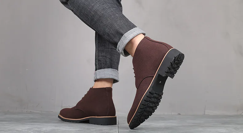 Suede Leather Boots Men Winter Casual Shoes Autumn Business Ankle Boots Plus Size Fashion Lace-Up Male Botas Hombre