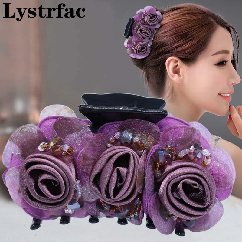 

Lystrfac New Print Beads Flower Hair Claws for Women Girls Lovely Ponytail Hair Clips Ladies Hairgrips Hair Accessories Headwear