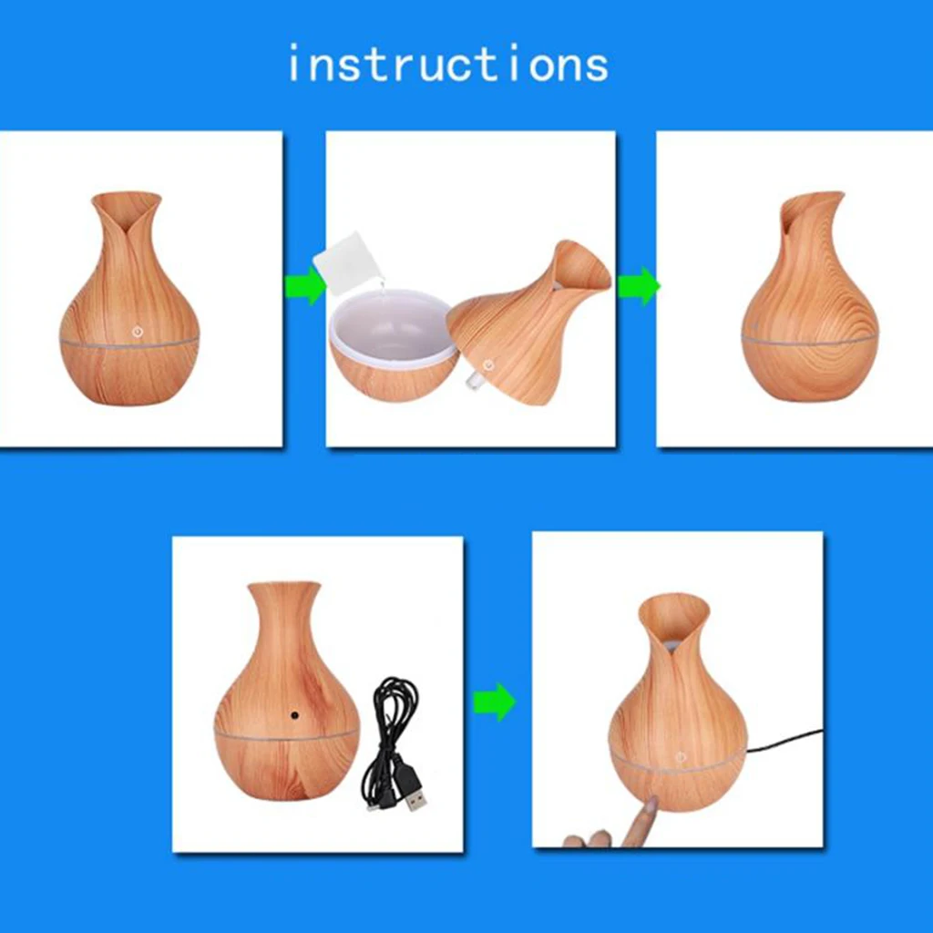 130ml Wood Grain USB Air Mist Humidifier Essential Oil Diffuser for Bedroom Office Car Yoga Spa Salon Aroma Diffuser Mist Maker