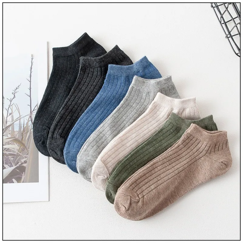 3Pairs/lot=6pieces Autumn Winter Solid Color Mens Socks Fashion Vertical Striped Cotton Breathable Male Boat Socks