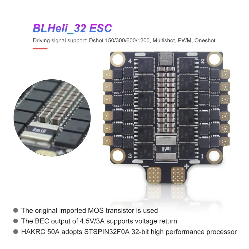 ESC 4-в-1 50A с диагональю экрана 3-6S BLHeli_32 5V 3A BEC Dshot1200 мини Размеры ESC для DIY небольшой гоночный Дрон с видом от первого лица с отводом тепла
