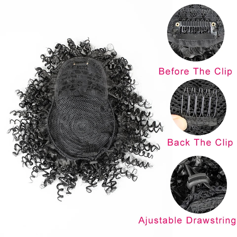 Synthetic Fake Afro�Kinky�Curly�Drawstring Ponytail With Bangs Wig Hair Bun Chignon Clip in Pony Tail Hair Extension