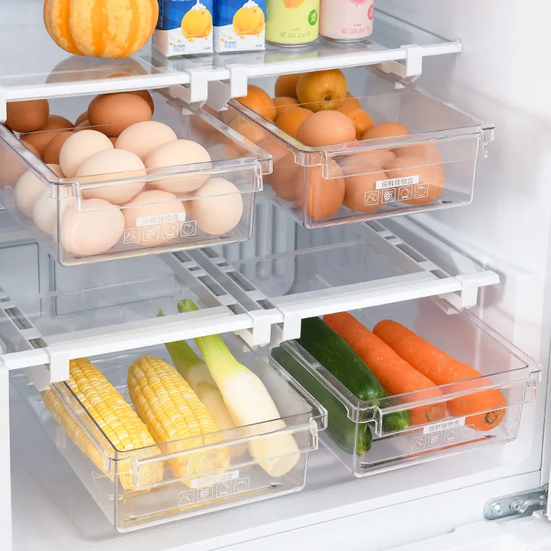 

Simple Kitchen Drawer Type Food Storage Plastic Box Rectangular Transparent Adjustable Refrigerator Organizer