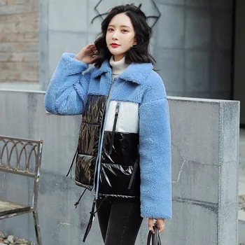 

2019 Winter New Korean Version Granular Velvet Splicing Bright Face Down Cotton Women Parkas Female Warm Jacket Coat
