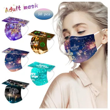 

50pcs Mix Adult Masks New Years Theme Disposable Facemask Three Layer Non-woven Mask Breathable Protection Mondkapjes Маска