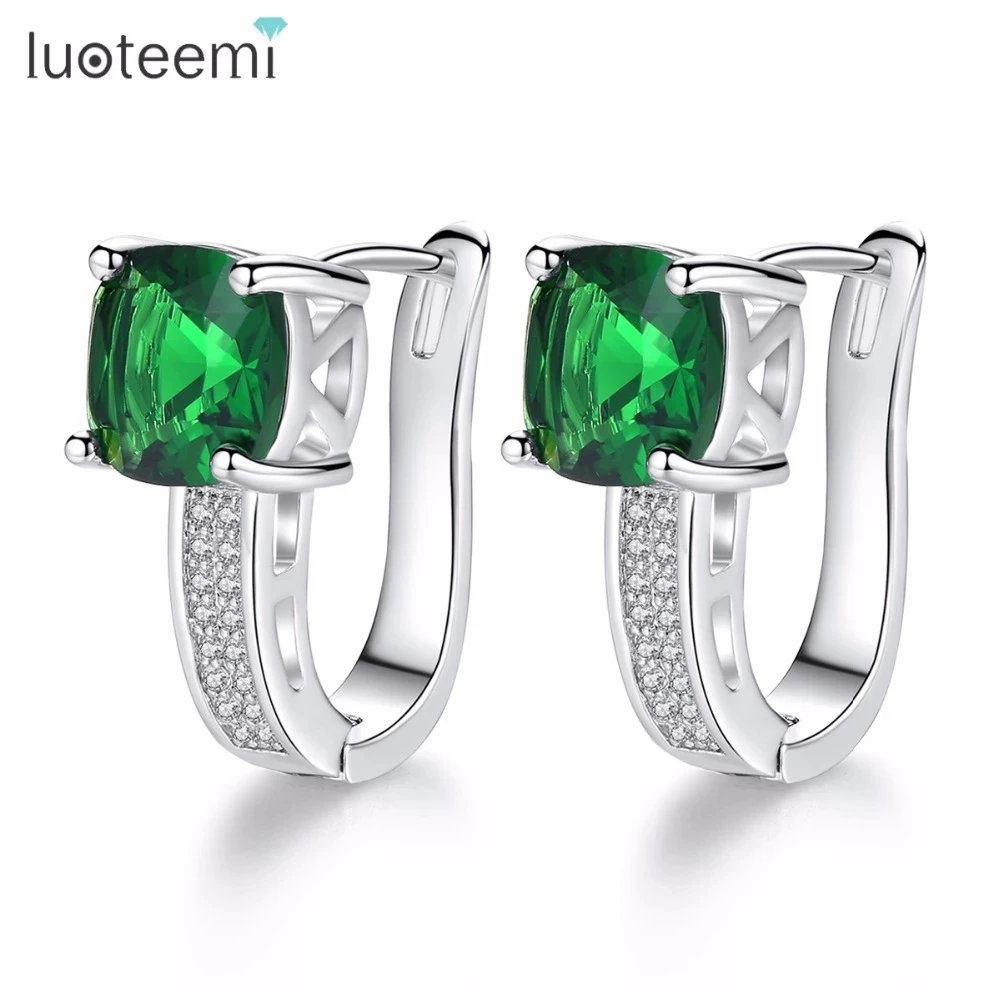 LUOTEEMI Роскошные CZ серьги-кольца для женщин Свадебные обручальные кольца вечерние