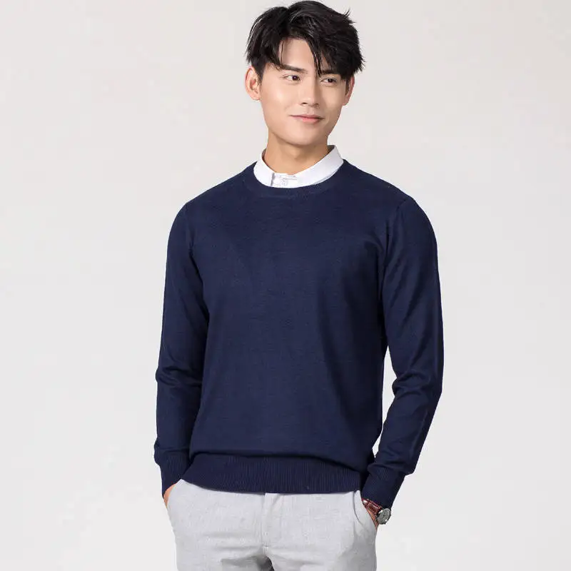 Мужские пуловеры, новинка зимы, модный свитер Vneck, кашемировые и шерстяные вязаные Джемперы, Мужская шерстяная одежда, Лидер продаж, стандартные мужские топы - Цвет: Oneck dark blue