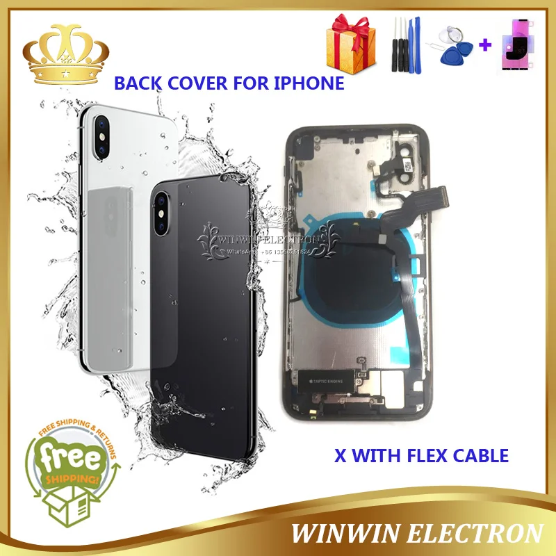 

100% Tested Good Quality Back Cover Chassis for iphone X Housing Battery Door Middle Frame with Flex Cable Assembly and Button