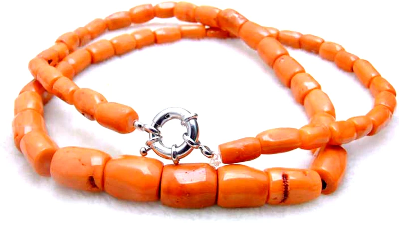 Women Necklace Natural Orange Coral 10-18mm Graduate Thick Slice Long