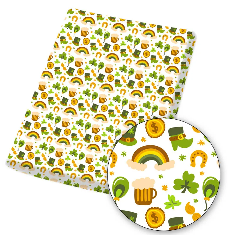 

St. Patrick's Day Polyester Cotton Fabric Green Leaf Clover Printed Fabric DIY Sewing Home Textile Garment Material 80g 45*150cm