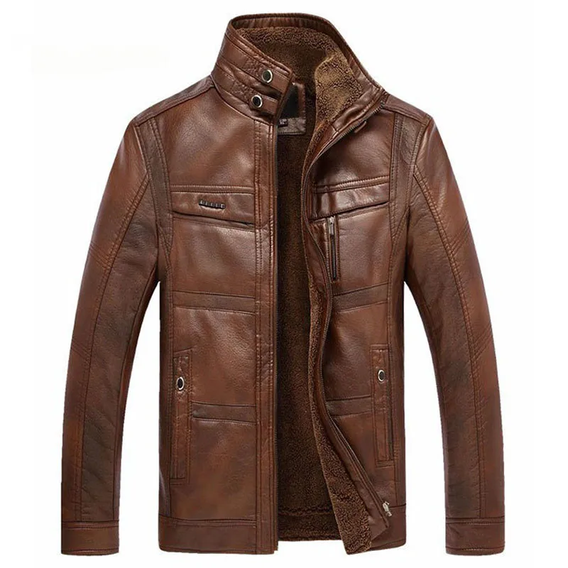 

PU Leather Jackets for Men 2019 Winter Plus Size 5XL High Quality Fleece Warm Men Leather Jacket Business Casual Fur Coat Men