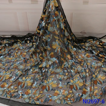 

Sequins Lace Fabric High Quality African Wedding Party Lace Fabric Embroidery French Nigerian Lace Fabric For Sequin Lace NI2697