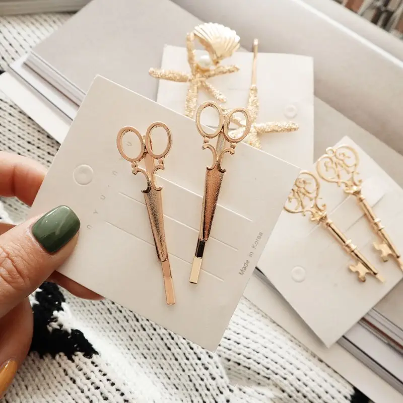 Scissors 2 шт. креативная Морская звезда в форме ножниц для женщин и девушек заколка для волос нежная шпилька для волос с жемчужиной заколка аксессуары для волос - Цвет: Scissors
