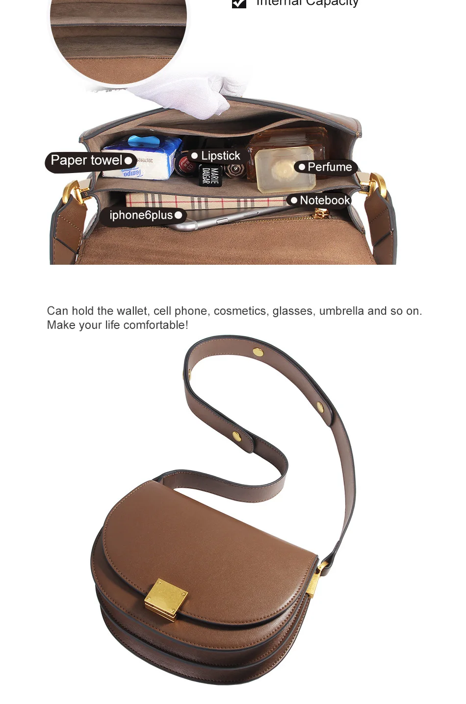 Zency Новая модная сумка натуральная кожа ретро Женская сумка-мессенджер Пряжка подковы простой полукруглый седельный кошелек