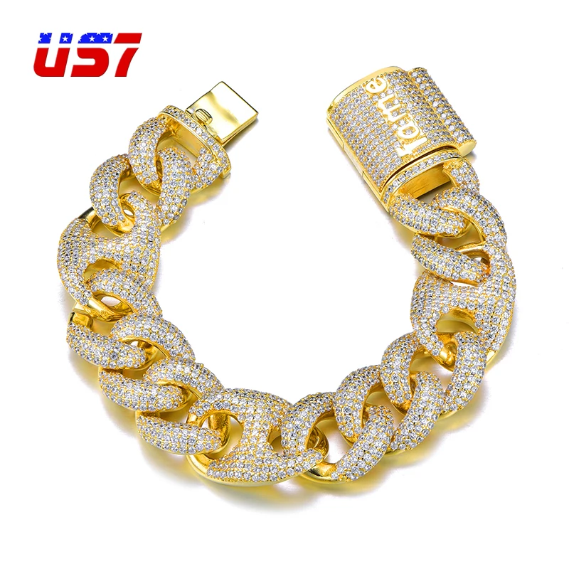 US7 18mm Miami Lock Clasp Cuban Link 7-9 Inch Bracelet Iced Out AAA Cubic Zircon Bling Hip Hop Jewelry for Men Gift | Украшения и