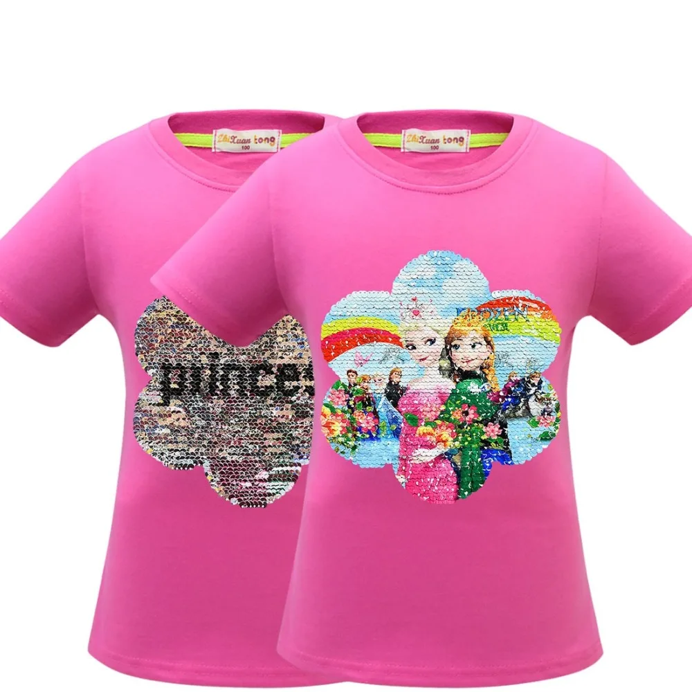 Летняя футболка принцессы для девочек; Camiseta; рубашки для дня рождения для маленьких принцесс; одежда для маленьких девочек; топы; детская одежда с яркими блестками