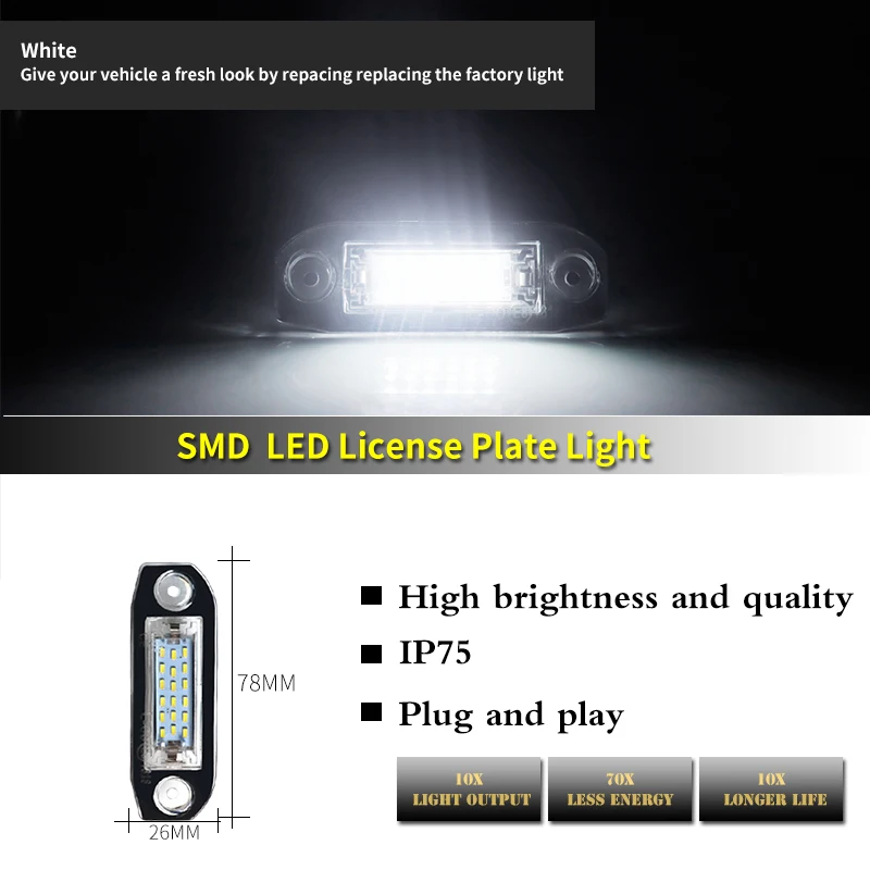 iJDM 2Pcs Canbus LED License Plate Light for Volvo S80 XC90 S40 V60 XC60 S60 C70 V50 XC70 V70 White Car-Styling Number Lamp 12V led car light