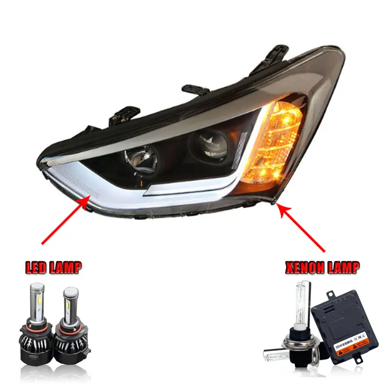 LED high beam Автомобильный стиль светодиодный фары для hyundai IX45 2013- для IX45 Головной фонарь светодиодный DRL Объектив двойной луч H7 HID Xenon bi xenon объектив - Цвет: LED high beam