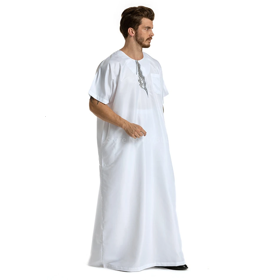 Traditional Arabic Men Islamic Clothing Jubba Thobe for Adult Dubai Kaftan Embroidery Saudi Arabia Muslim Ramadan Eid Pray Robes