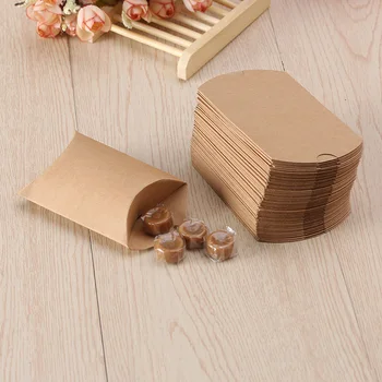

10 Pcs Kraft Paper Pillow Candy Box Gift Bag Wedding Party Gift Favors Birthday Party Christmas Supplies 7 Colors