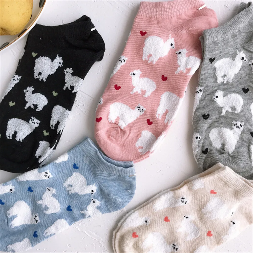 Забавные короткие Носки с рисунком овечки Kawaii повседневные низкие носки принтом