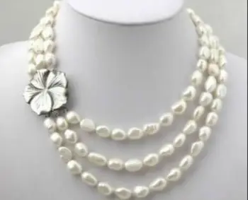 

Charming! 3 Rows White Freshwater Pearl Necklace 7-8mm 18-20''