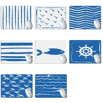 

Scandinavian Minimalist Blue Style Mouse Pad Seagull Vertical Stripes Wave Pattern Fish Anti-Slip Key Mat Desk Xie Zi Dian
