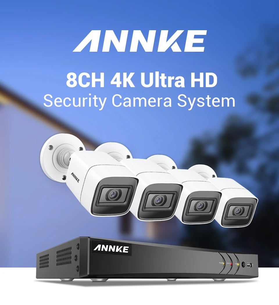 ANNKE 4K со сверхвысоким разрешением Ultra HD, 8CH охранного видеонаблюдения Системы 8MP 5in1 H.265 DVR с 4 шт. 8MP на открытом воздухе для любых погодных условий CCTV камеры видеонаблюдения комплект