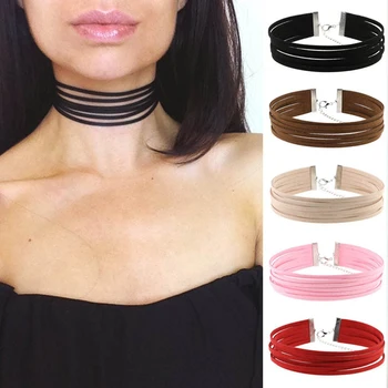 

Fashion Simple Design Multilayer PU Leather Short Charm Necklace For Women Punk Style Black Red Choker Necklace Jewellery