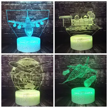 

Aircraft Model 3D Optical Cartoon warcraft The Earth Lamp LED 7 Color Change Decor Boy Room Sleep Lighting Kids lamp Toy