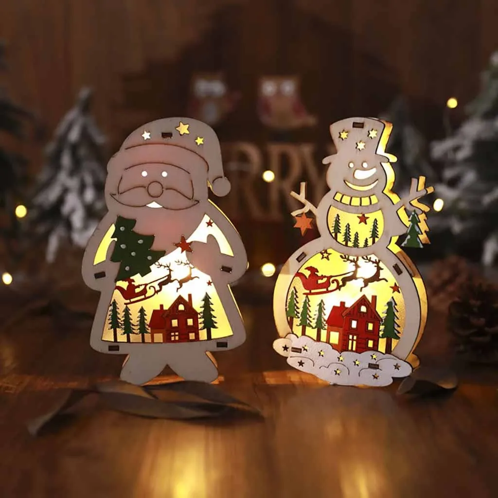 Новейший Деревянный Санта-Клаус/светильник со снеговиком, украшение для рождественской вечеринки, настольный декор, Рождественская елка, светодиодный светильник, украшение для дома
