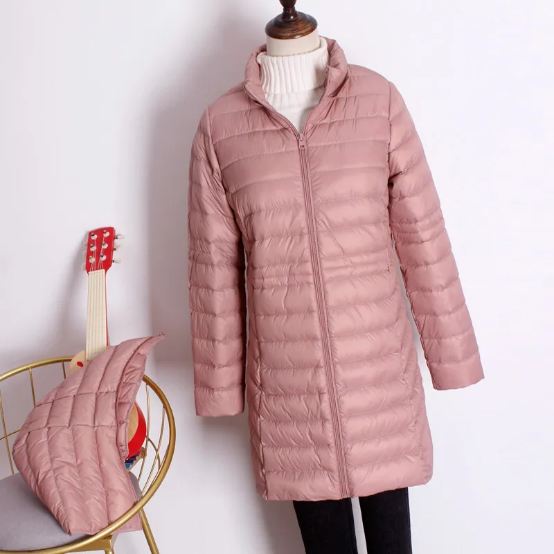 

Sanishroly Autumn Winter Women Midi Long Hooded Down Coat Ultra Light White Duck Down Jacket Parkas Lady Warm Puffer Outerwears