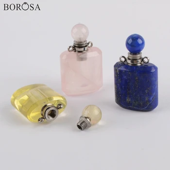 

3Pcs Silver Color Multi Kind Stones Perfume Bottle Connector White Quartz Essential oil Bottle Jewelry for Necklace WX1189