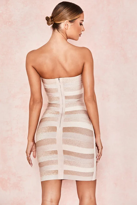 Высокое качество хаки без бретелек Полосатый Bodycon Бандажное Платье милое платье для выпускного вечера