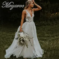 Mryarce потрясающее кружевное цветочное Платье серое свадебное платье с v-образным вырезом серебристое шикарное свадебное платье с открытой