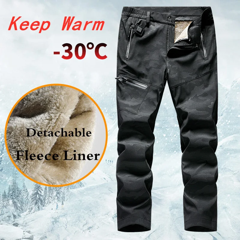 Зимние вельветовые Теплые штаны с подогревом и зарядкой от USB, брюки с электрическим подогревом, уличные спортивные лыжные походные плотные теплые флисовые штаны