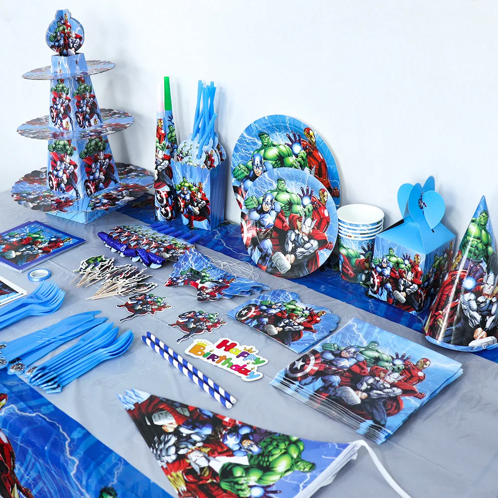 The Avengers Design Boys Birthday Party Decorations Balloon Paper Cups Plates Baby Shower Disposable Tableware Supplies