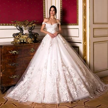 Vestido de Noiva, бальное платье с вырезом лодочкой и аппликацией из бисера, свадебное платье, роскошное платье Hochzeitskleid с открытыми плечами, Robe de Mariage
