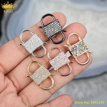 

5pcs CZ Micro Paved Oval Shape Lock Carabiner Clasps Pendant Jewelry,Gold Copper Lobster Lock Clasps DIY Bracelet Necklace