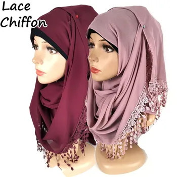 

G3 20pcs High quality lace chiffon scarf hiajb long shawl wrap muslim headband can choose colors